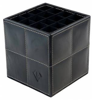 Dee Charles Leather 4x4 Pen Cube Black with Red Stitching