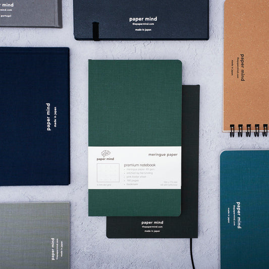 The Paper Mind Meringue Paper Notebook B6 Slim, Notebook for Fountain Pens, with past notebooks