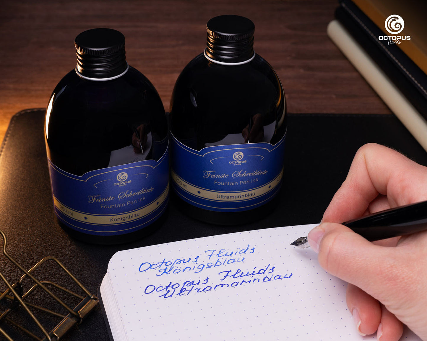 Octopus Fluids Fountain Pen Ink - 250 ml Bottle - Ultramarinblau Ultramarine Blue - Made in Germany blues