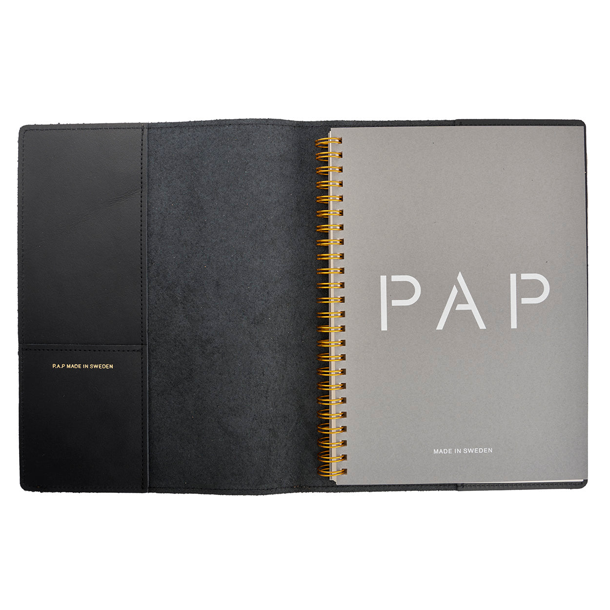 PAP Albin Swedish Elmo Leather Notebook Cover A5 - Black Matte open