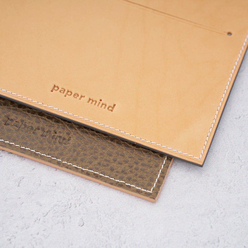 The Paper Mind Notebook Cover - A5 - Hand-Stitched Buttero Leather - Natural Stamp detail