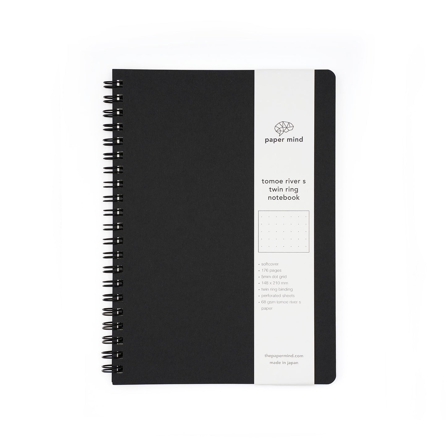 The Paper Mind Tomoe River Twin Ring Spiral Fountain Pen Friendly Notebook - A5 - Dot Grid - Made in Japan Black