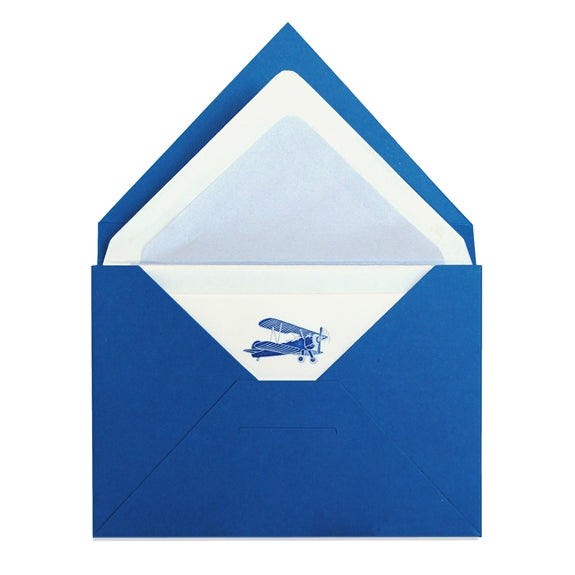 Original Crown Mill First Engraved Color Theme Notecards Blue Bi Plane