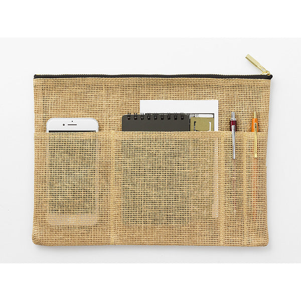 Midori PS Paper Code Bag in Bag - Beige - Made in Japan pockets filled