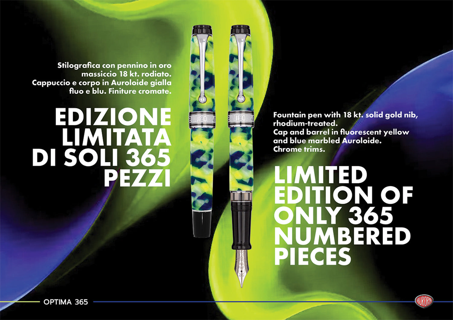 Aurora Optima 365 Fluo Fountain Pen - Limited Edition 2025 Glow-in-the-dark Details