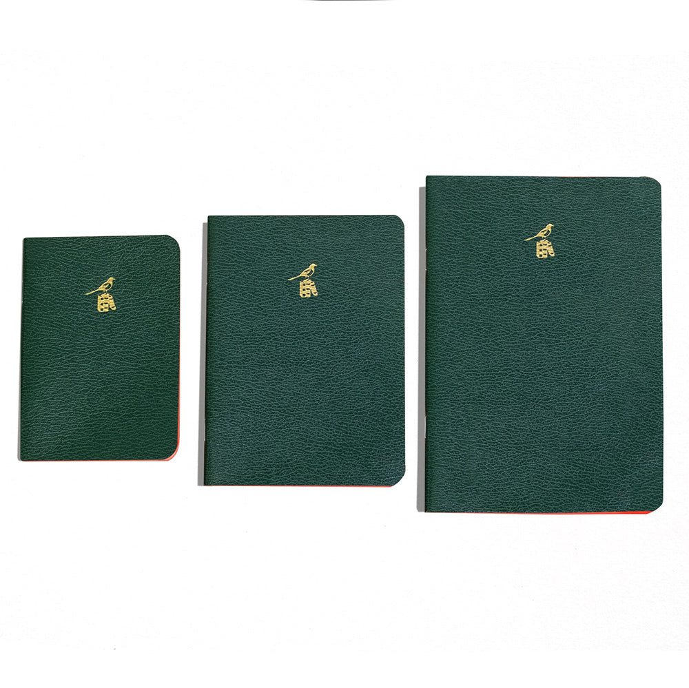 Bieffe Notebooks - Green - Made In Italy
Three green notebooks of different sizes with a gold emblem on a white background