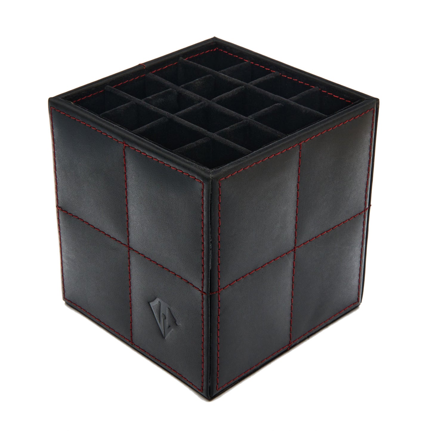 Dee Charles Leather 4x4 Pen Cube Black  with Red Stitching