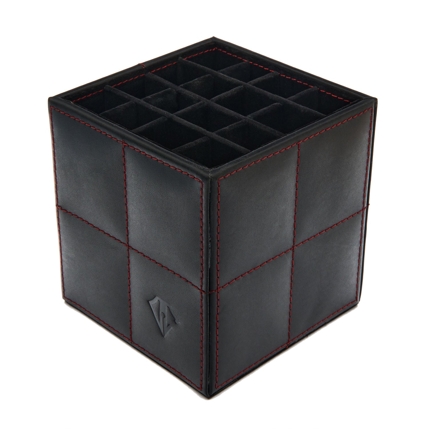 Dee Charles Leather 4x4 Pen Cube Black  with Red Stitching