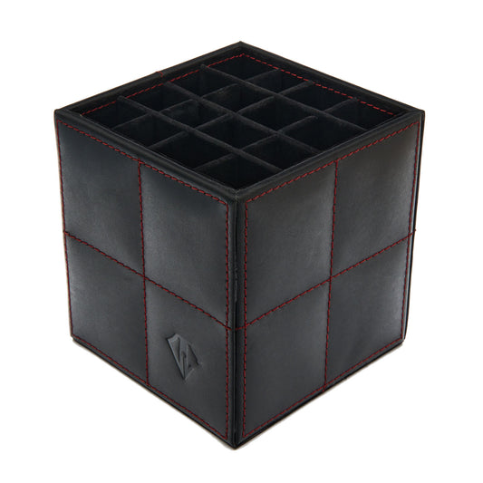 Dee Charles Leather 4x4 Pen Cube Black  with Red Stitching