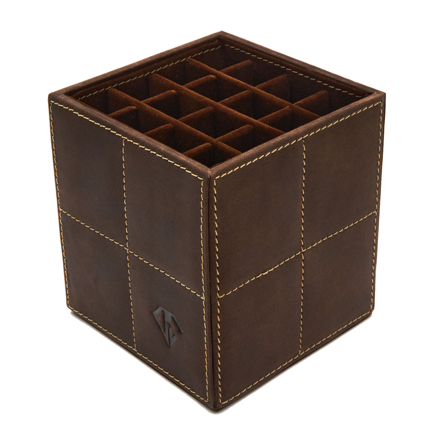 Dee Charles Leather 4x4 Pen Cube Rawhide with gold stitching