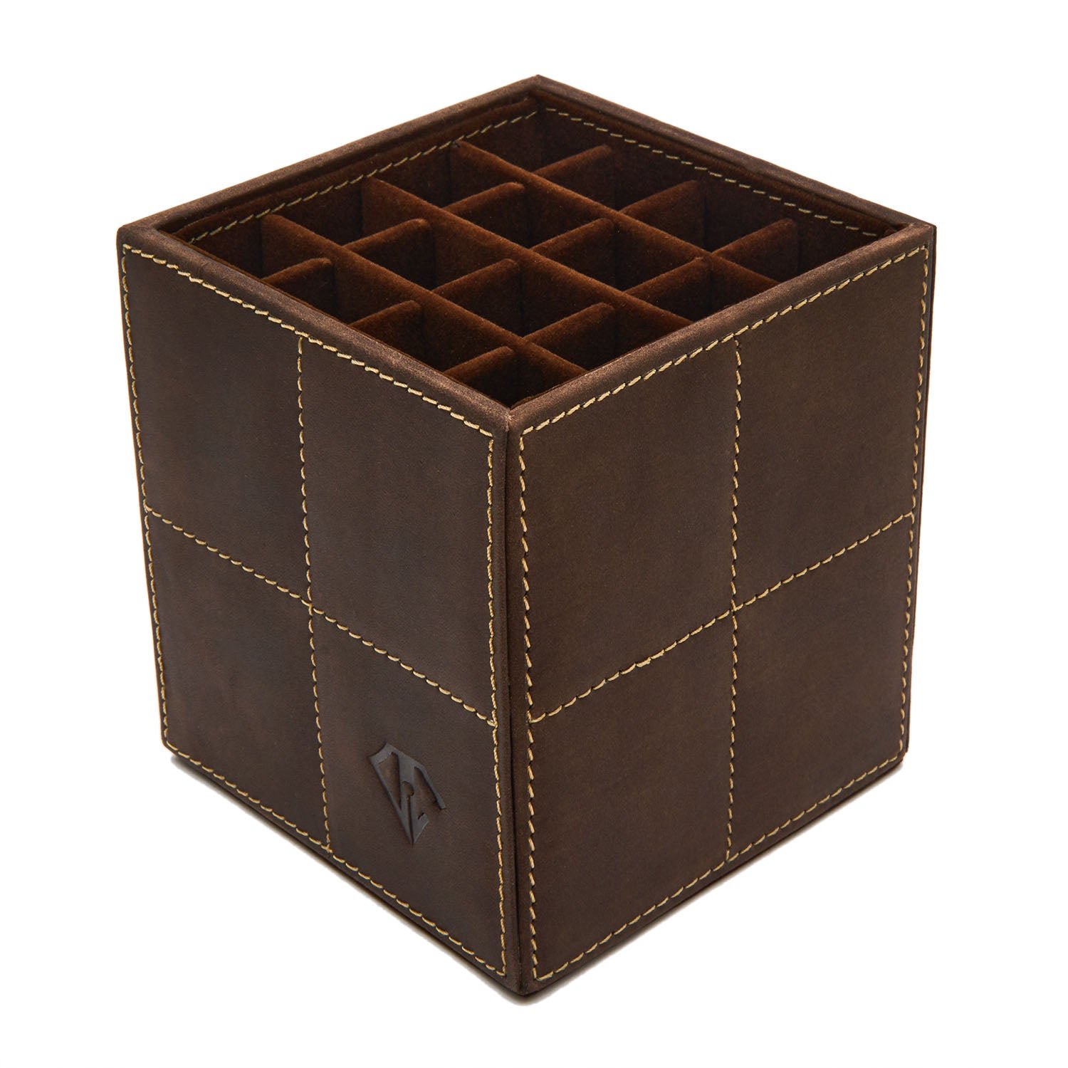 Dee Charles Leather 4x4 Pen Cube Rawhide with gold stitching