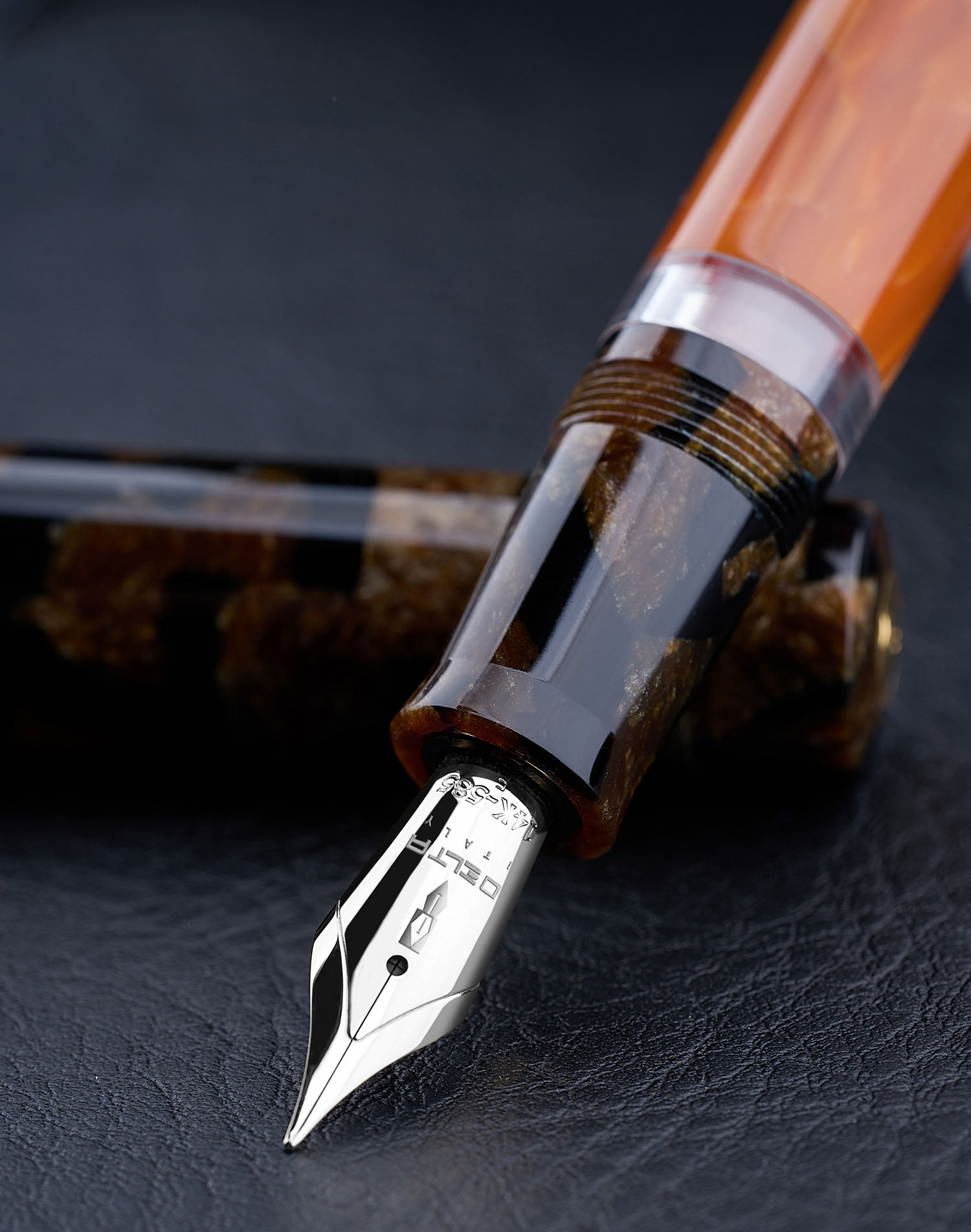 Delta Sforza Celluloid Fountain Pen - 14kt Nib - Palladium Trim - Limited Edition- Made in Italy nib detail