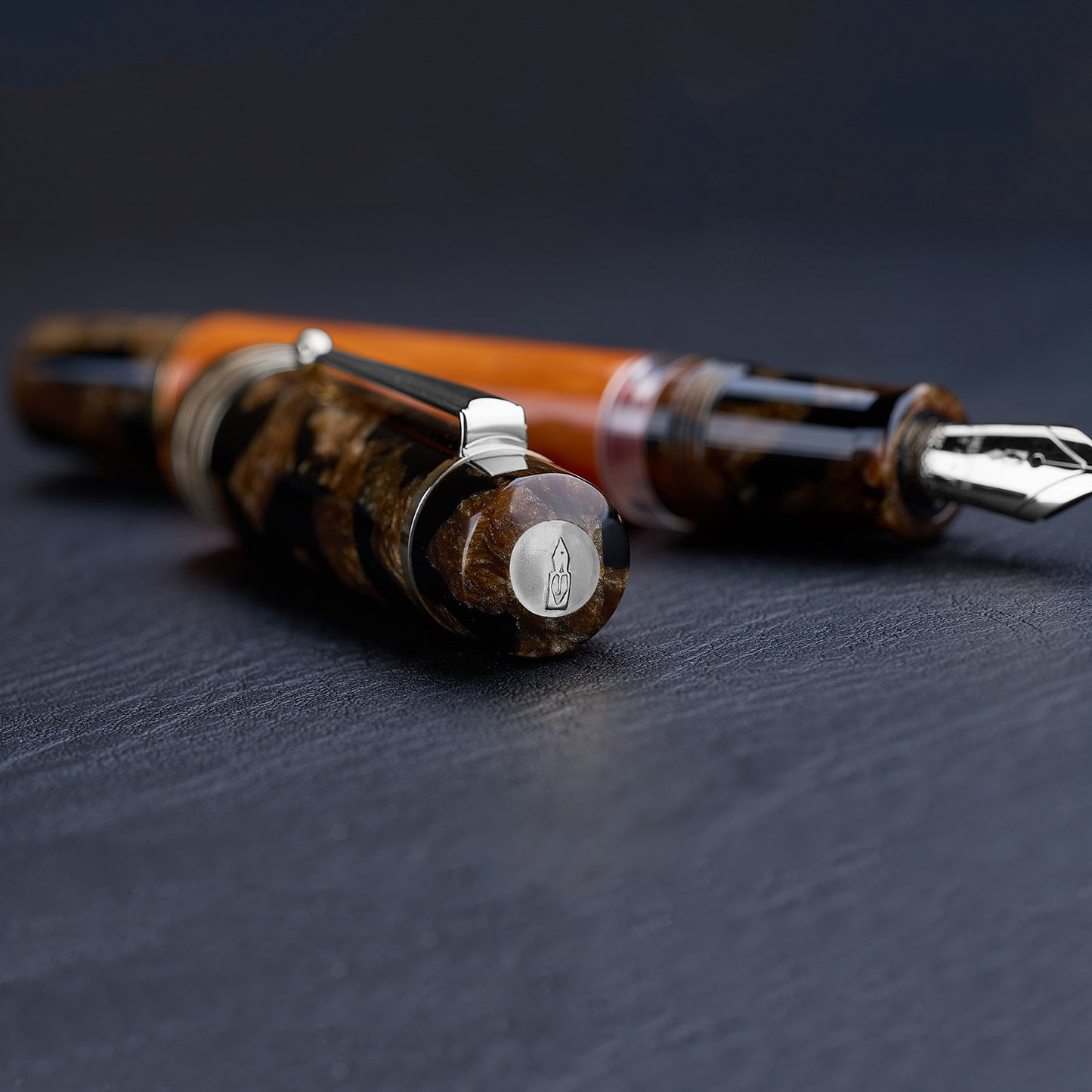 Delta Sforza Celluloid Fountain Pen - 14kt Nib - Palladium Trim - Limited Edition- Made in Italy on table