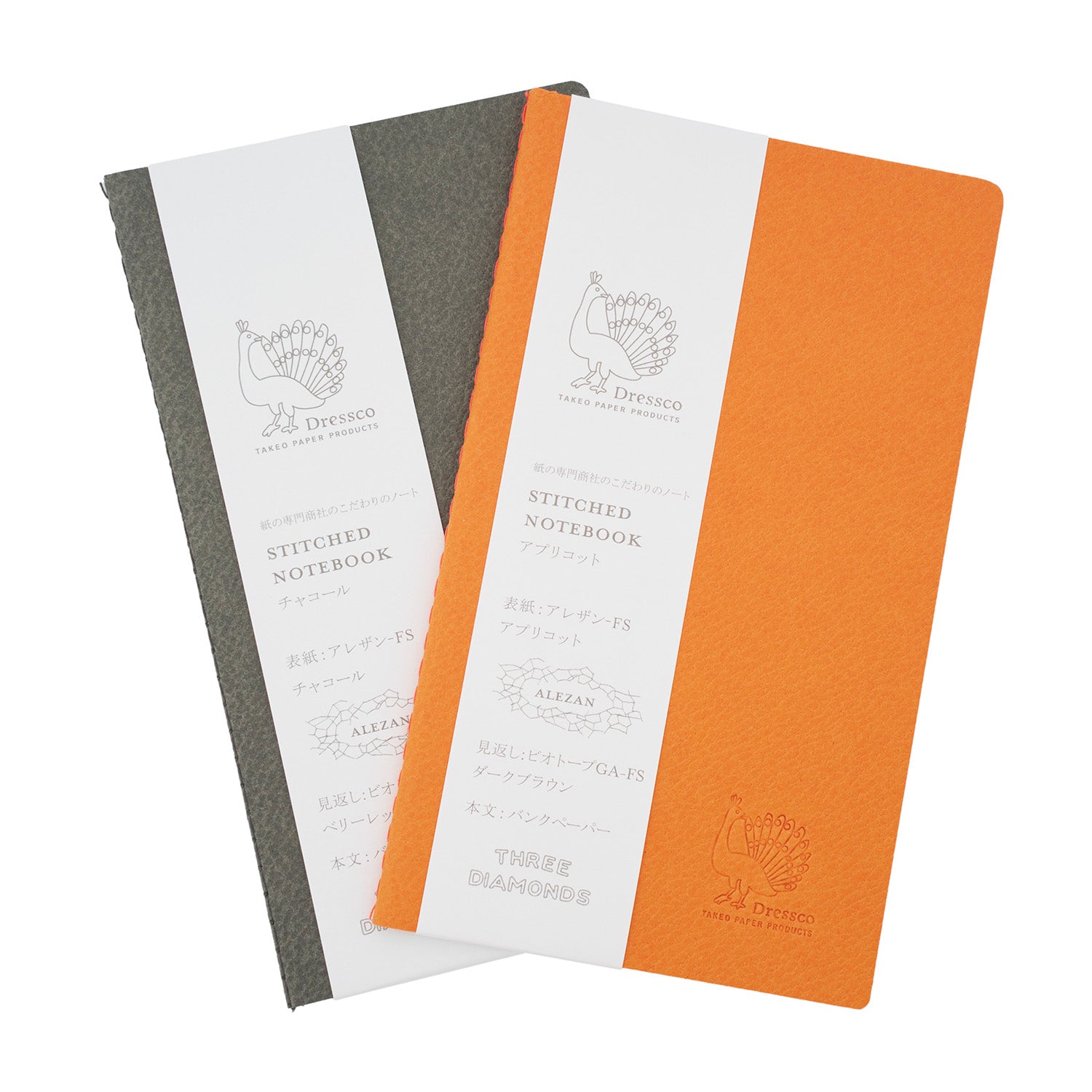 Dressco Stitched Notebook - A6 Slim - Bank Paper - Orange and Charcoal - Made in Japan
