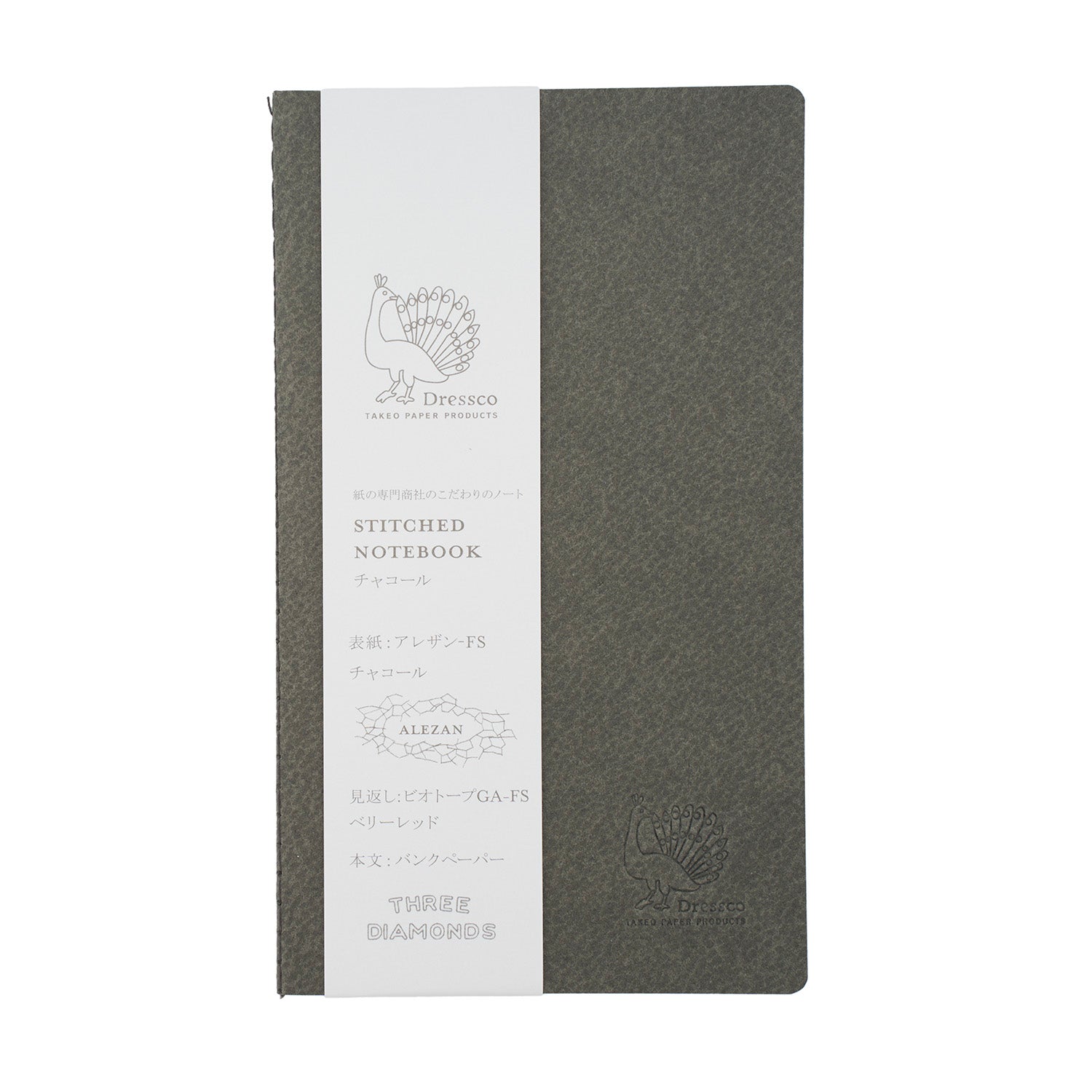 Dressco Stitched Notebook - A6 Slim - Bank Paper - Charcoal - Made in Japan
