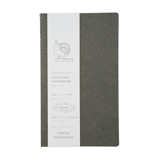 Dressco Stitched Notebook - A6 Slim - Bank Paper - Charcoal - Made in Japan