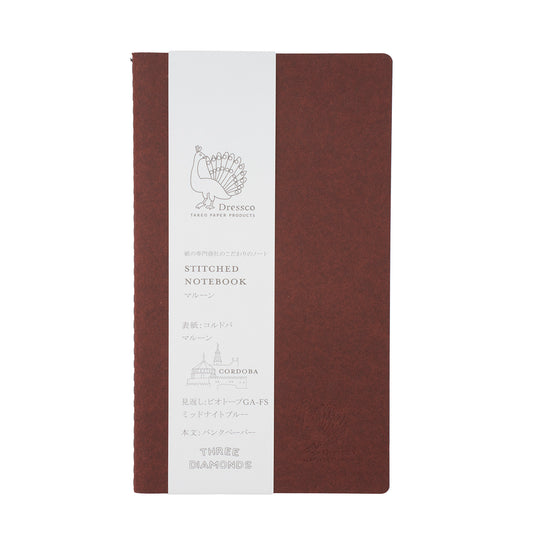 Dressco Stitched Notebook - A6 Slim - Bank Paper - Maroon - Made in Japan