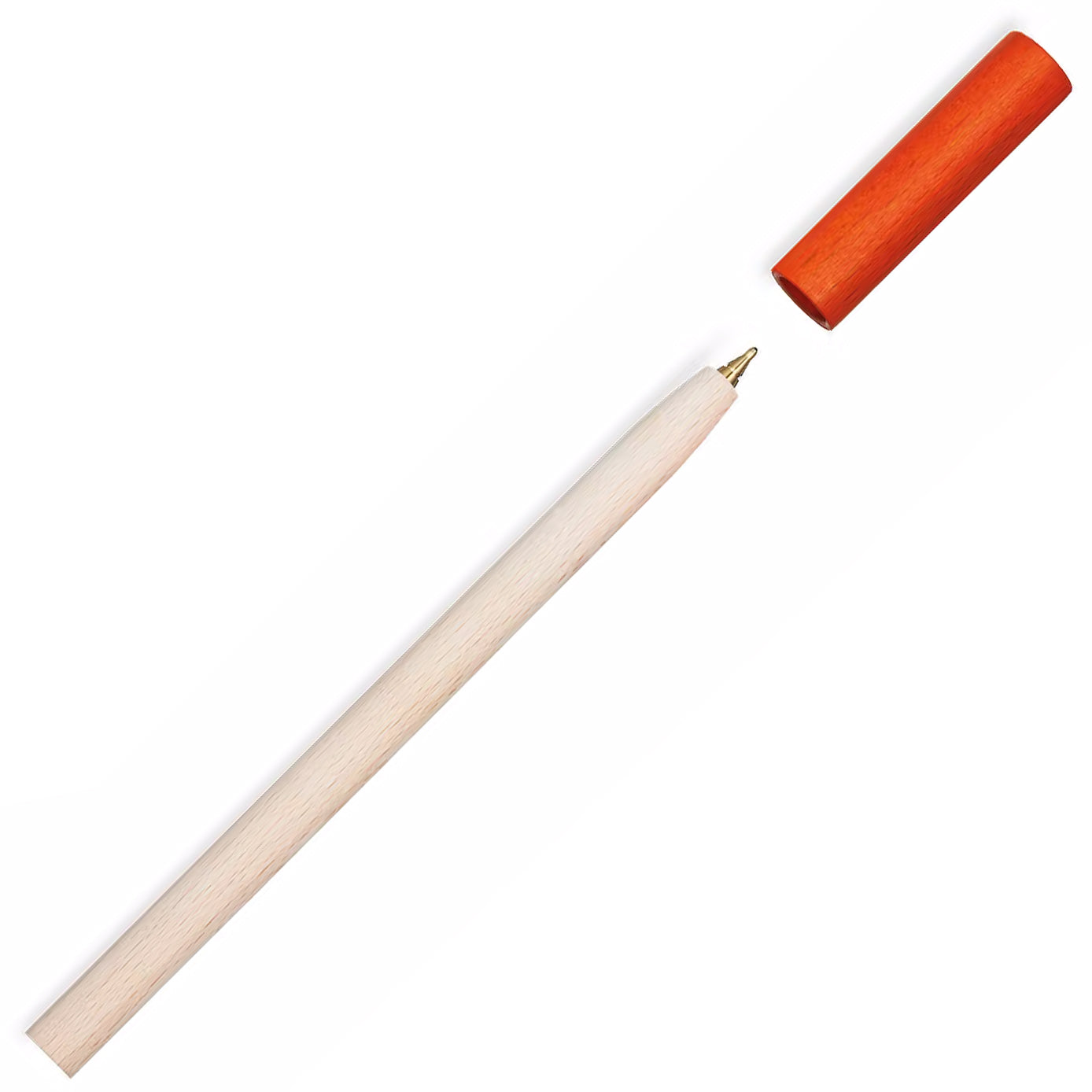 e+m Holzprodukte Cap Wood Ballpoint Pen Orange cap off | Made in Germany
