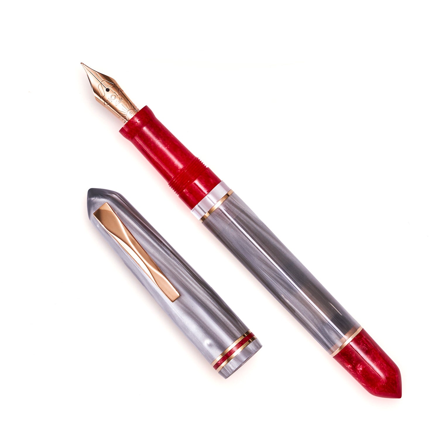 The Paper Mind x Gioia Metis Fountain Pen - Media Vita - Rose Gold Trim Made in Italy uncapped