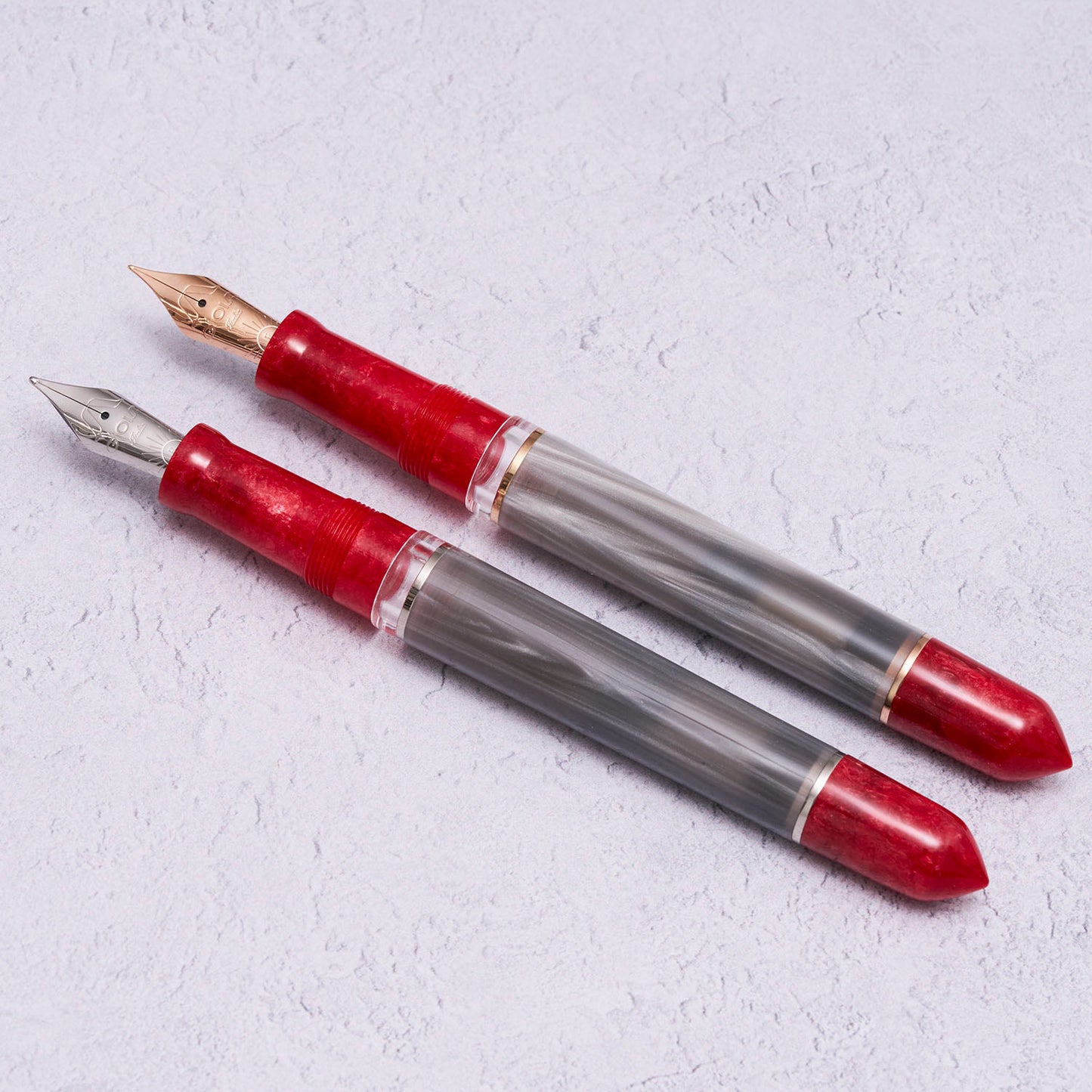 The Paper Mind x Gioia Metis Fountain Pen - Media Vita - Rose Gold Trim Made in Italy with rhodium trim pens uncapped