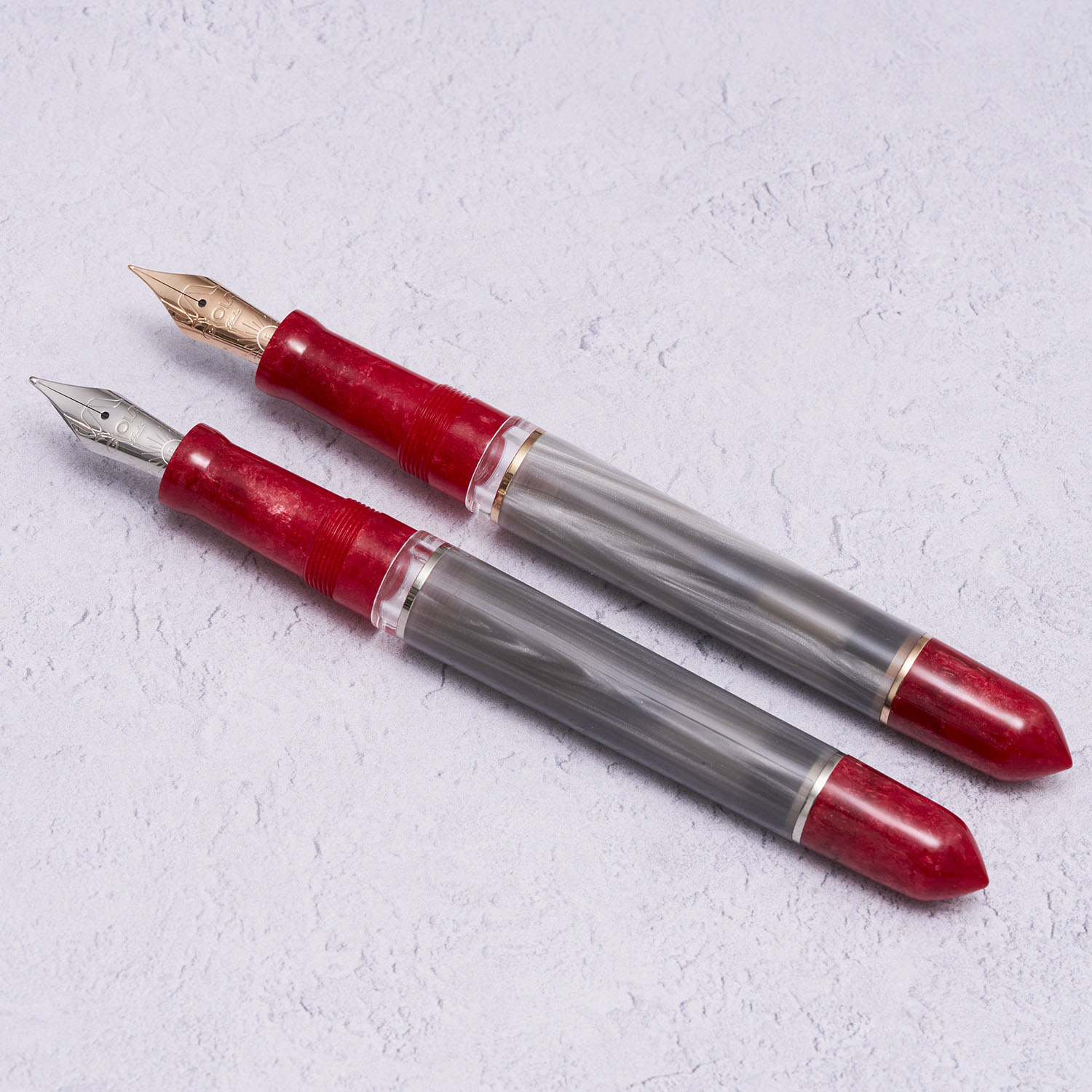 The Paper Mind x Gioia Metis Fountain Pen - Media Vita - Rose Gold Trim Made in Italy with rhodium trim pens uncapped