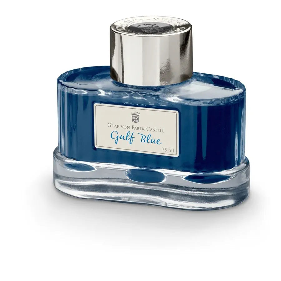 Graf Von Faber-Castell Fountain Pen Ink - 75 ml Bottle - Gulf Blue bottle angle