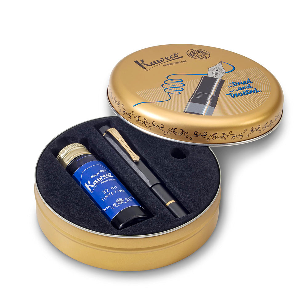 Kaweco AL Sport Piston Filler Fountain Pen Starter Set - Black - Made In Germany Starter Set Tin