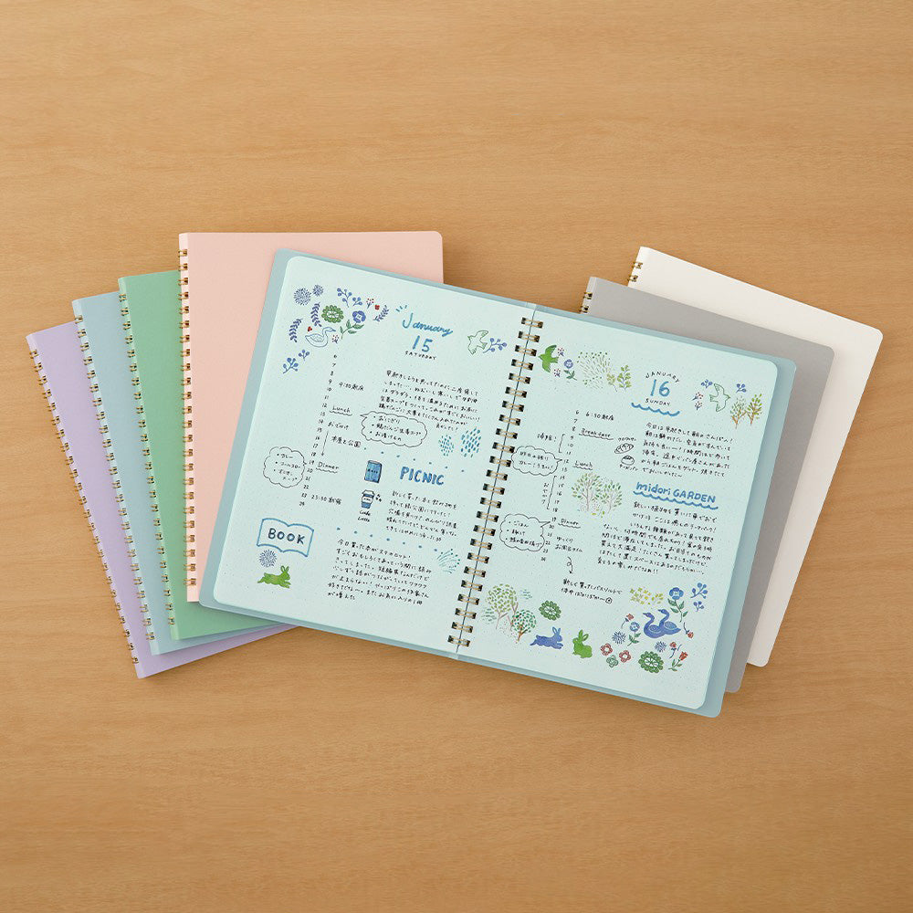 Midori Soft Color Ring Notebook - A5 - Dot Grid - Blue - Made in Japan lifestyle