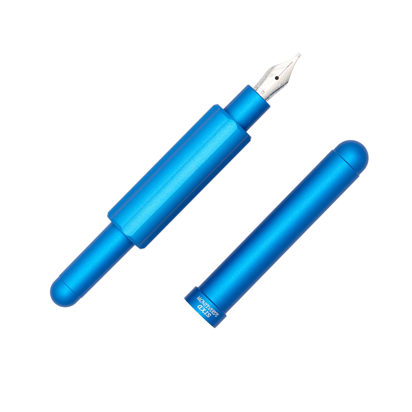 Monteverde Axis Aluminum Pocket Fountain Pen - Matte Blue uncapped