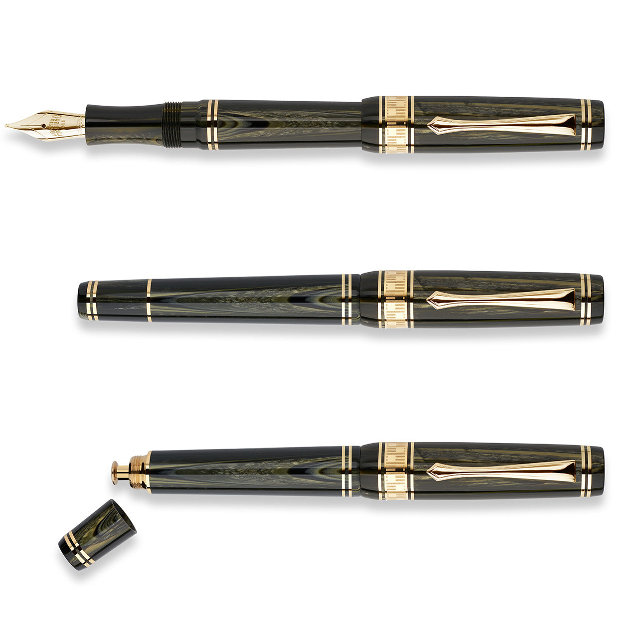Nettuno Superba Celluloid Limited Edition Button Filler  Fountain Pen - 14k Nib - Green - Made in Italy