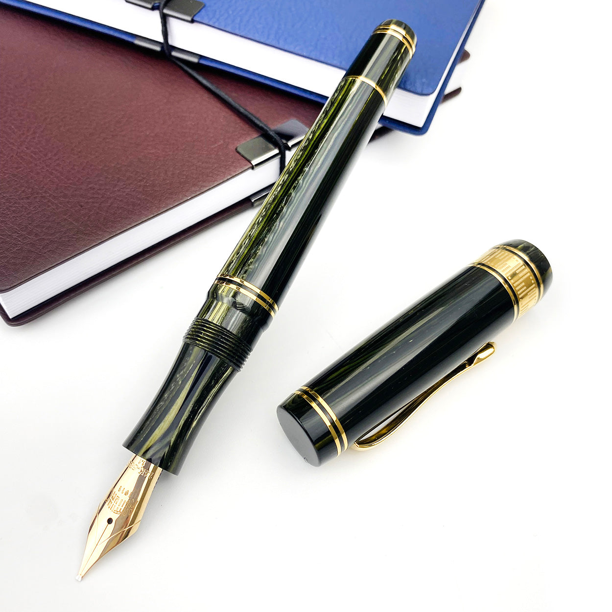 Nettuno Superba Celluloid Limited Edition Button Filler  Fountain Pen - 14k Nib - Green - Made in Italy lifestyle