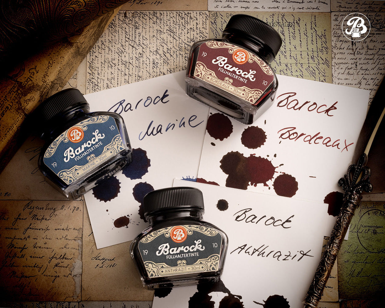 Octopus Fluids Barock 1910 Fountain Pen Ink - 30 ml Bottle - Anthrazit Bordeaux and marine