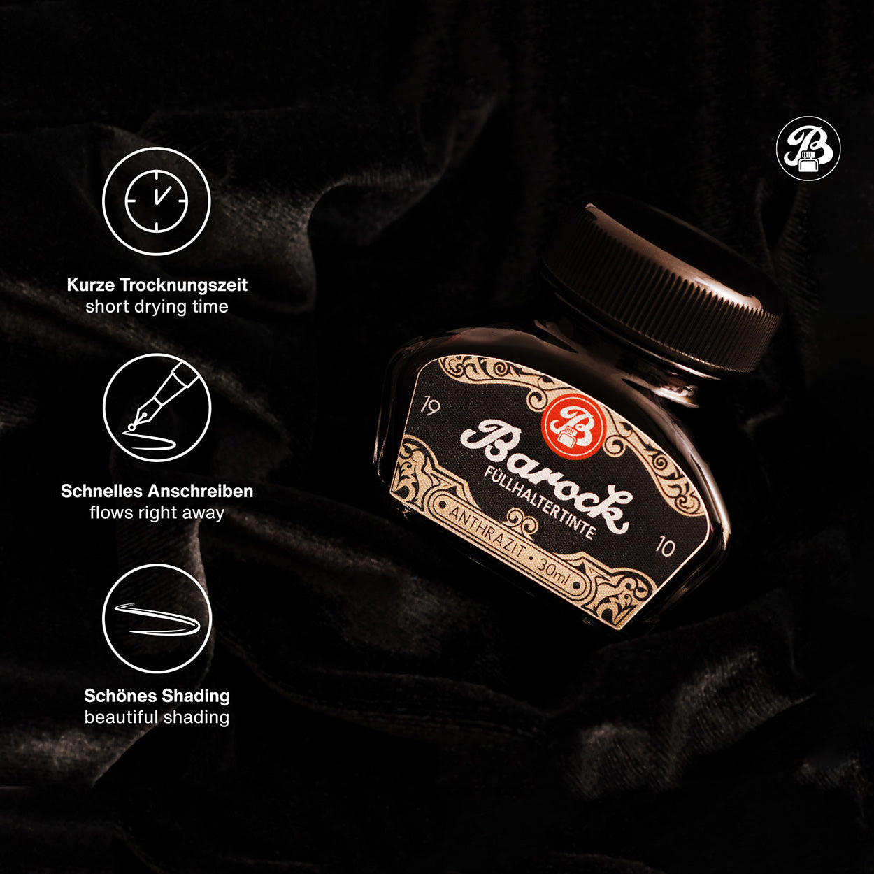 Octopus Fluids Barock 1910 Fountain Pen Ink - 30 ml Bottle - Anthrazit details