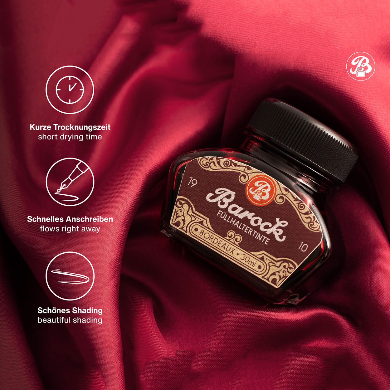 Octopus Fluids Barock 1910 Fountain Pen Ink - 30 ml Bottle - Bordeaux details