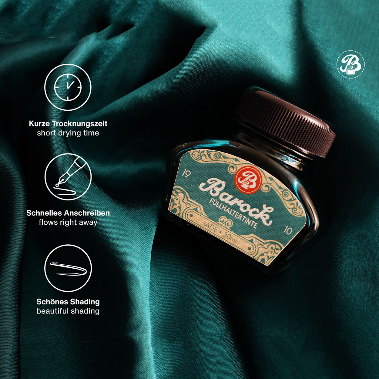 Octopus Fluids Barock 1910 Fountain Pen Ink - 30 ml Bottle - Jade details