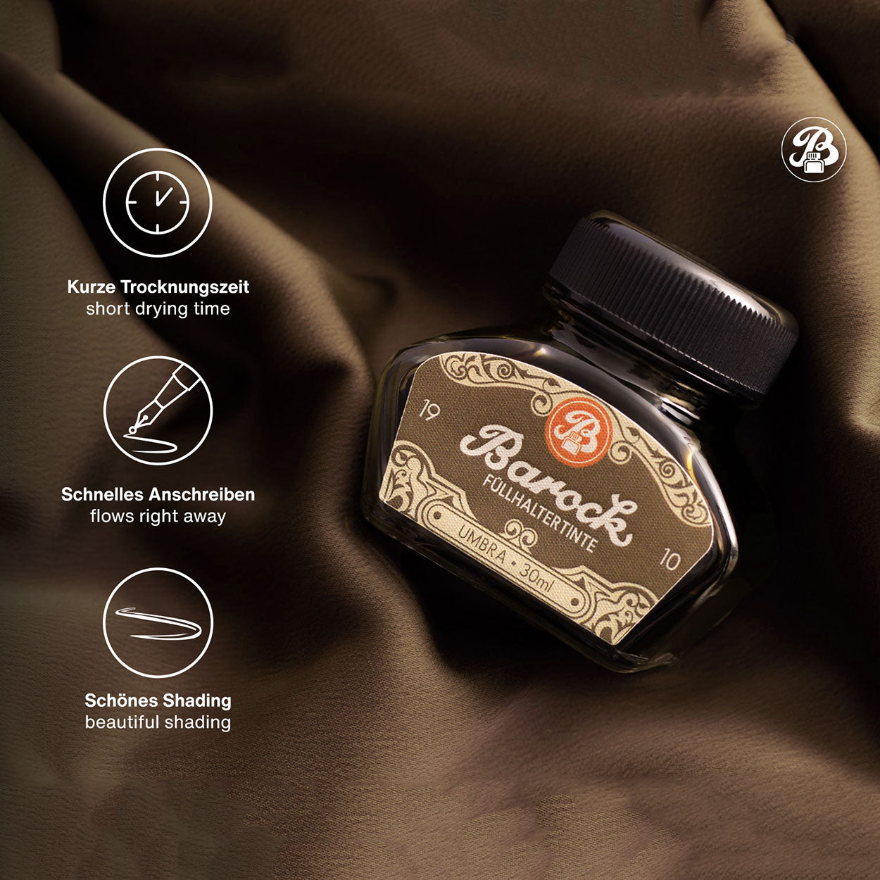 Octopus Fluids Barock 1910 Fountain Pen Ink - 30 ml Bottle - Umbra details