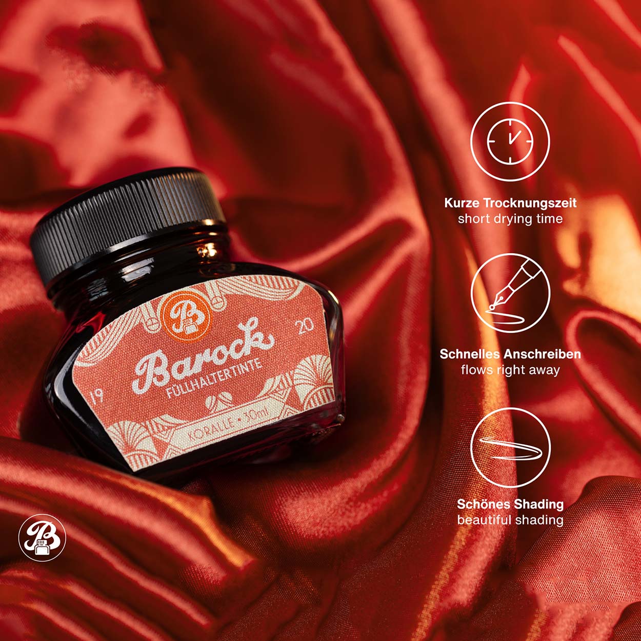 Octopus Fluids Barock 1920 Fountain Pen Ink - 30 ml Bottle - Koralle details