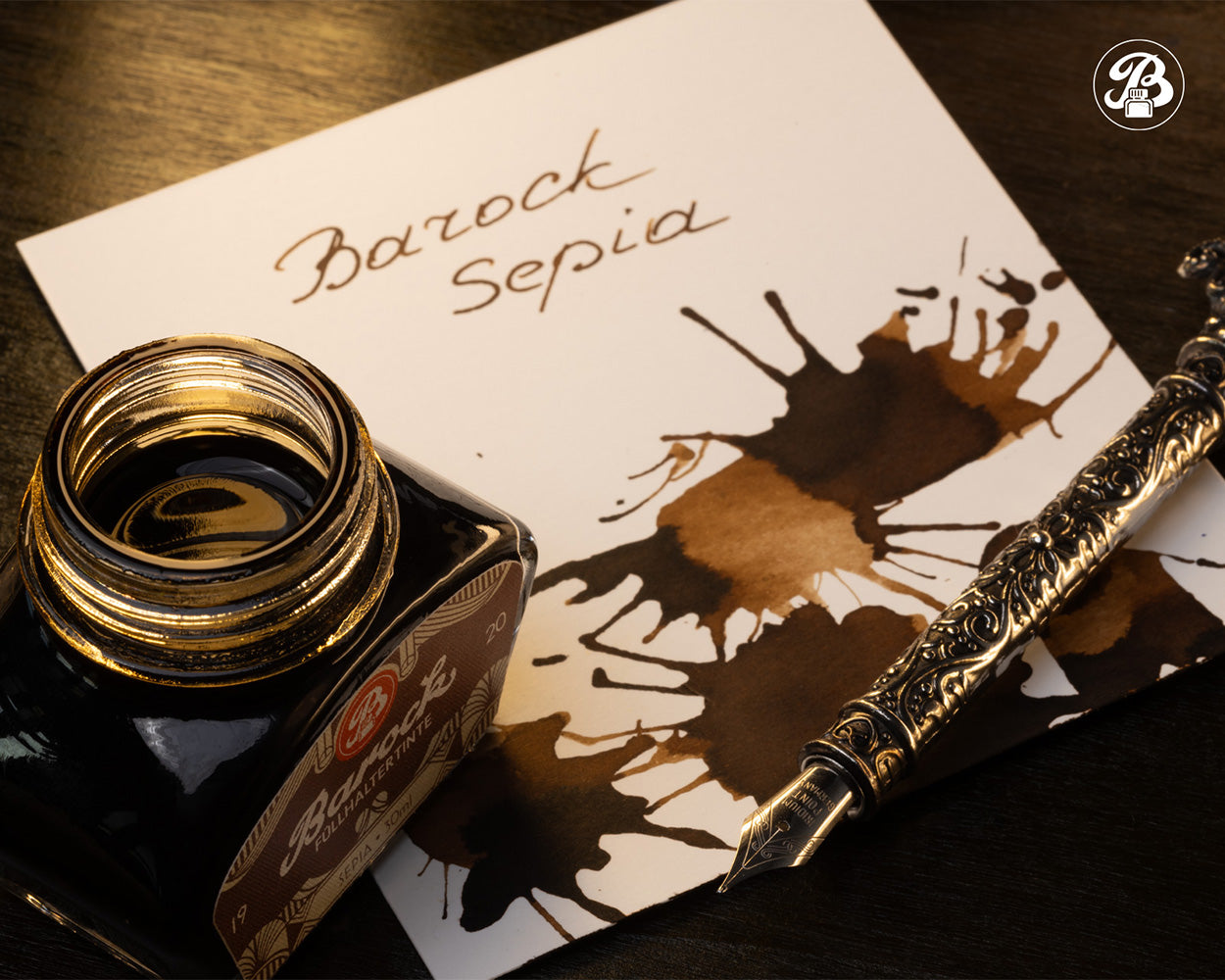 Octopus Fluids Barock 1920 Fountain Pen Ink - 30 ml Bottle - Sepia lifestyle