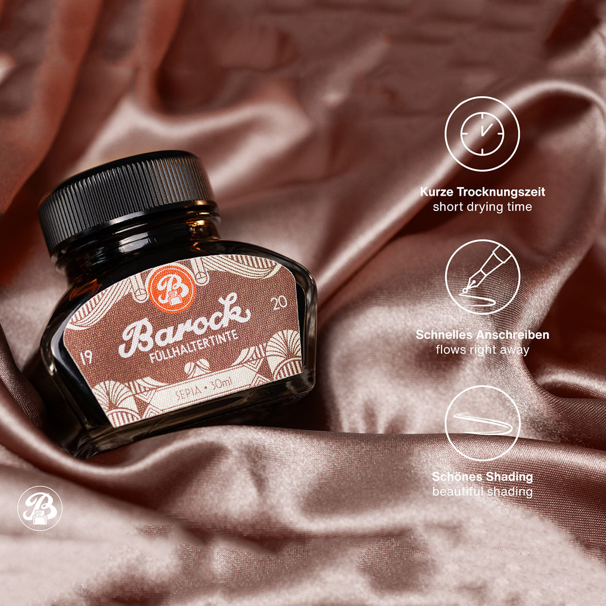 Octopus Fluids Barock 1920 Fountain Pen Ink - 30 ml Bottle - Sepia