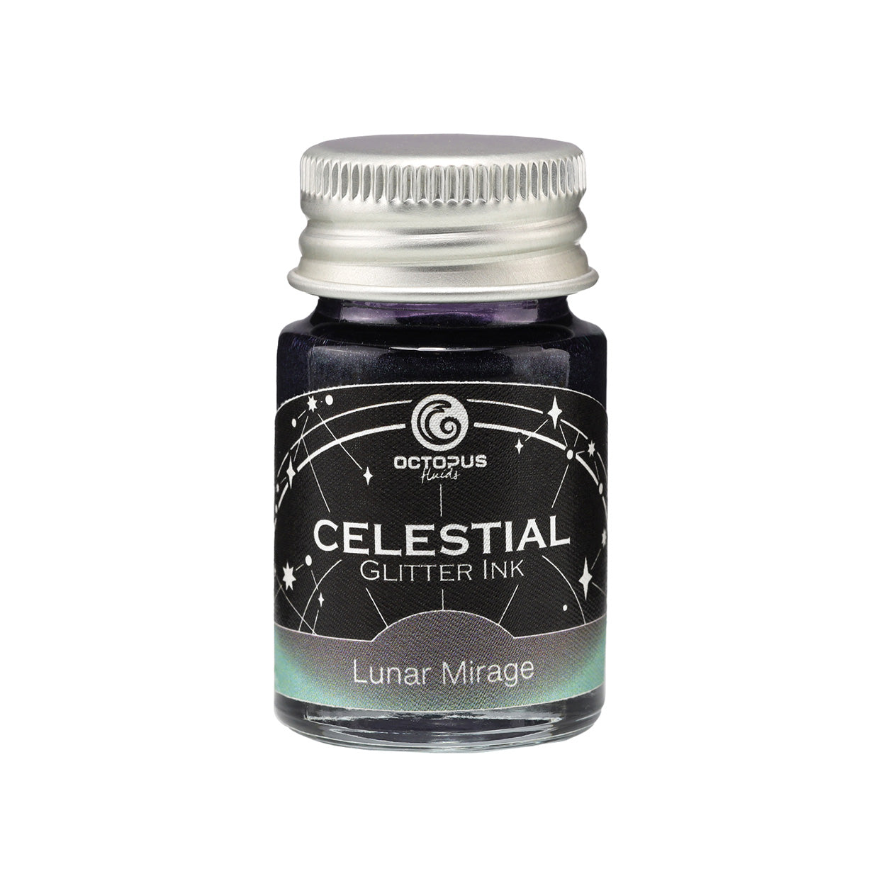 Octopus Fluids Celestial Glitter Shimmer Fountain Pen Ink - Lunar Mirage - Grey with Green Shimmer - Made in Germany 10 ml