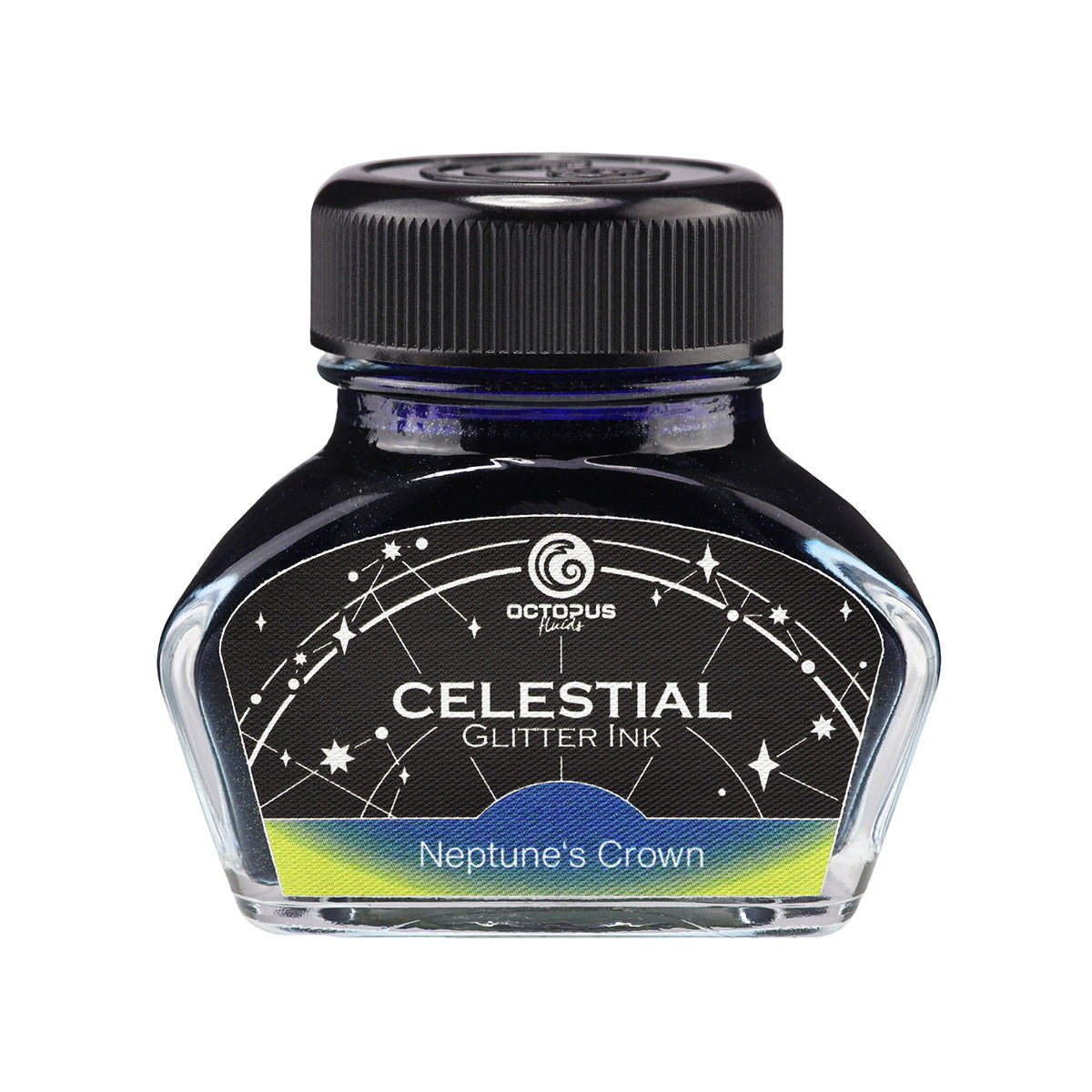 Octopus Fluids Celestial Glitter Shimmer Fountain Pen Ink - Neptune’s Crown - Blue With Gold Shimmer - Made in Germany 30ml bottle