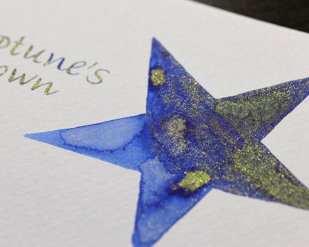 Octopus Fluids Celestial Glitter Shimmer Fountain Pen Ink - Neptune’s Crown - Blue With Gold Shimmer - Made in Germany Star Swatch