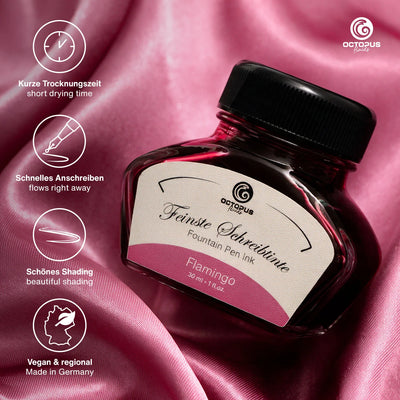 Octopus Fluids Fountain Pen Ink - 30 ml Bottle - Flamingo Pink -  Made in Germany details
