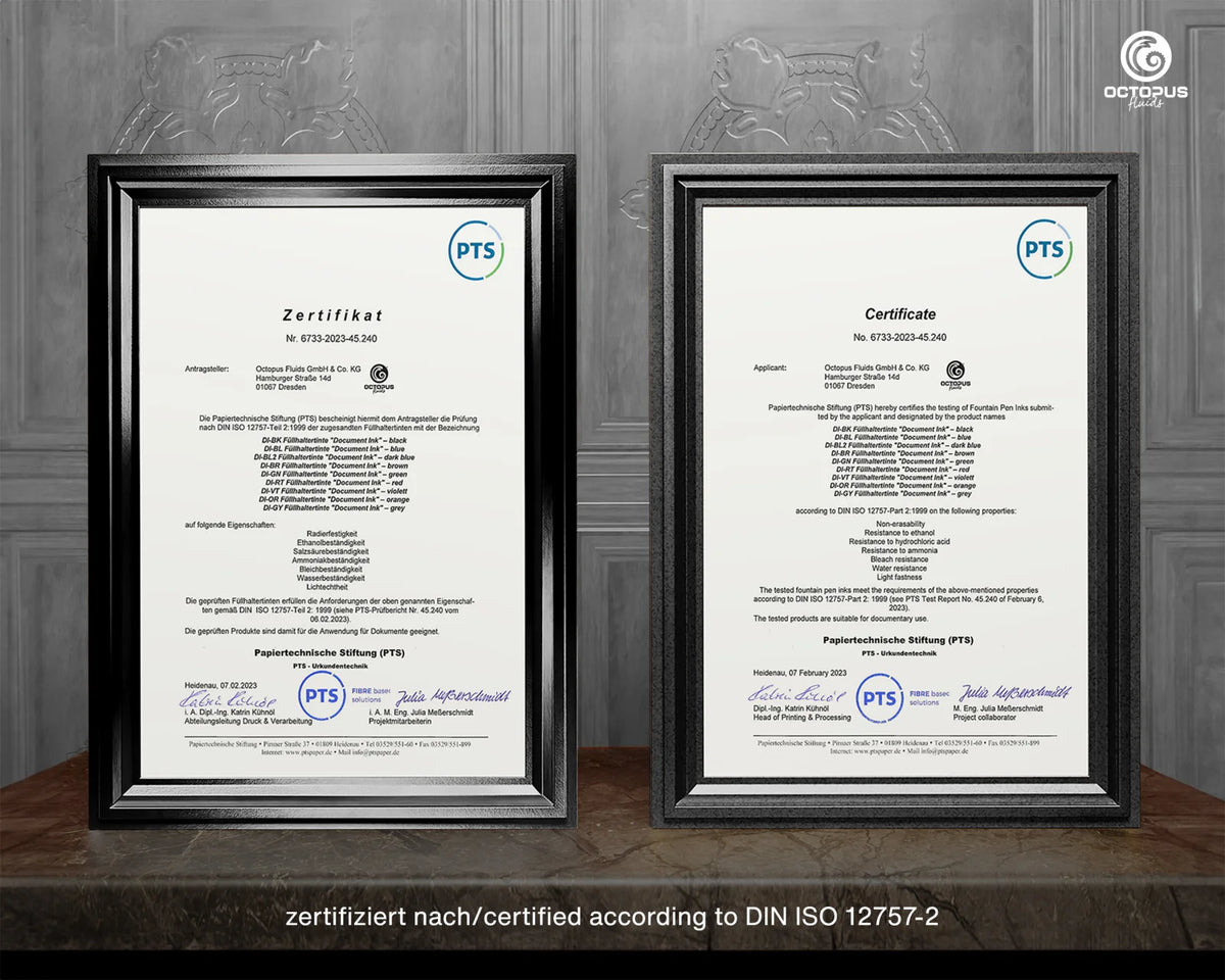 Octopus Fluids Fountain Pen Document Ink - 30 ml Bottle - Black -  Made in Germany Certifications