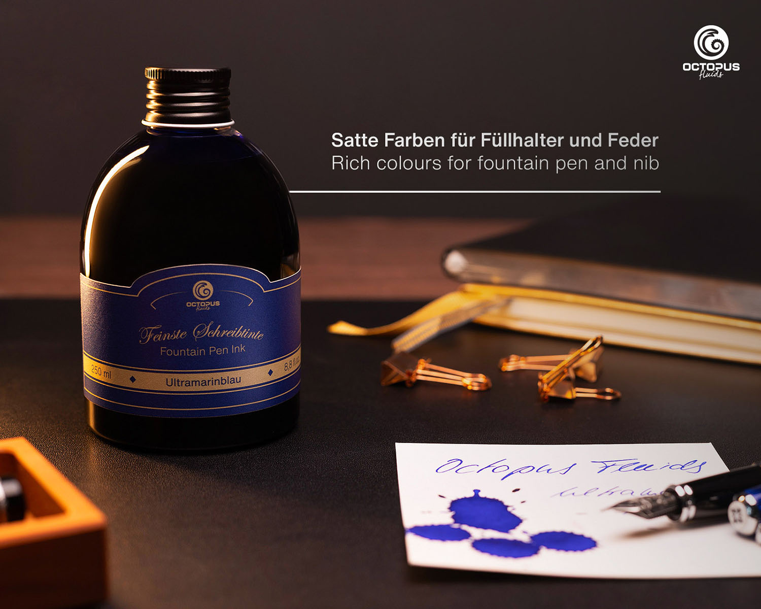 Octopus Fluids Fountain Pen Ink - 250 ml Bottle - Ultramarinblau Ultramarine Blue - Made in Germany pen