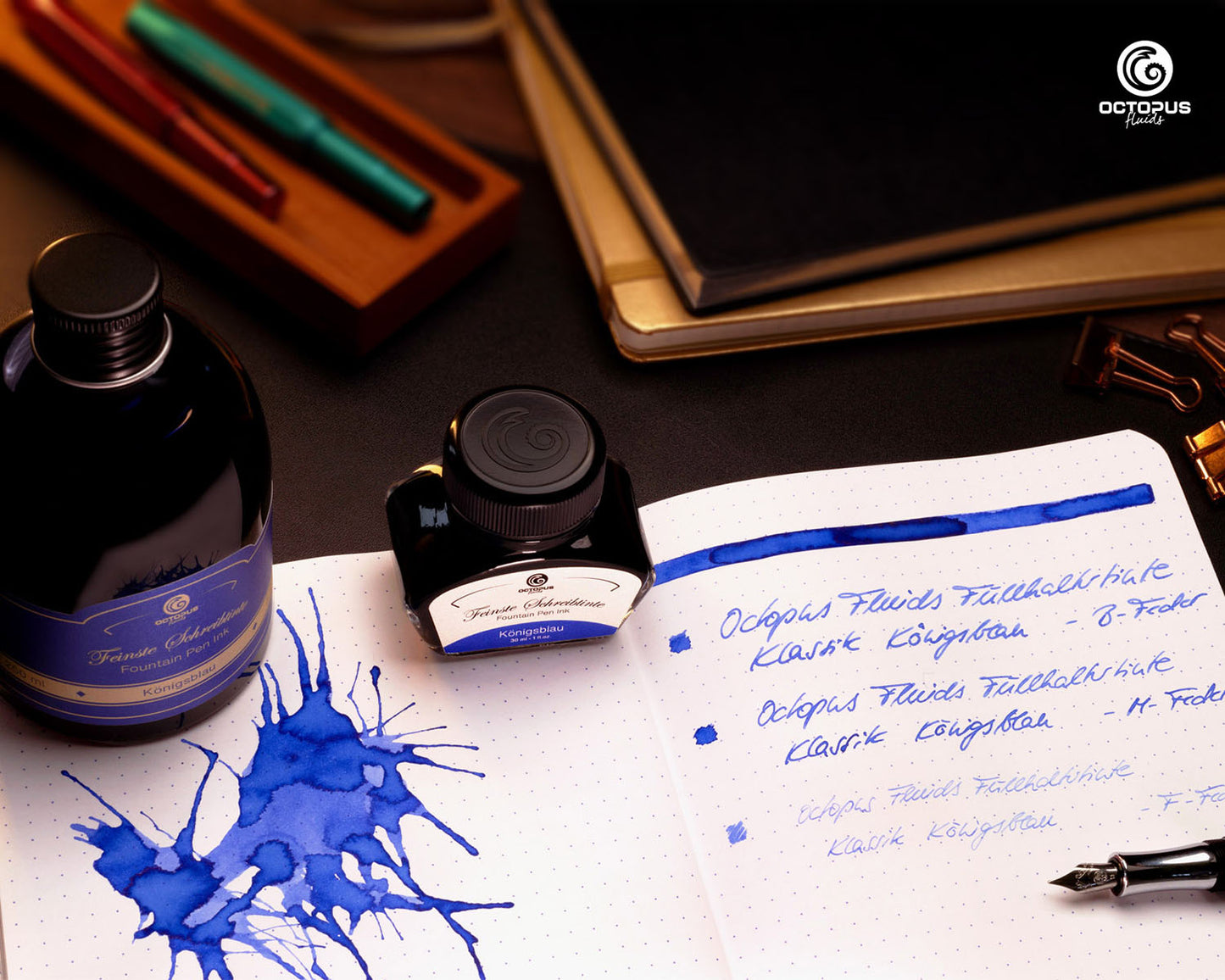 Octopus Fluids Fountain Pen Ink - 30 ml Bottle - Königsblau Royal Blue Erasable - Made in Germany writing sample