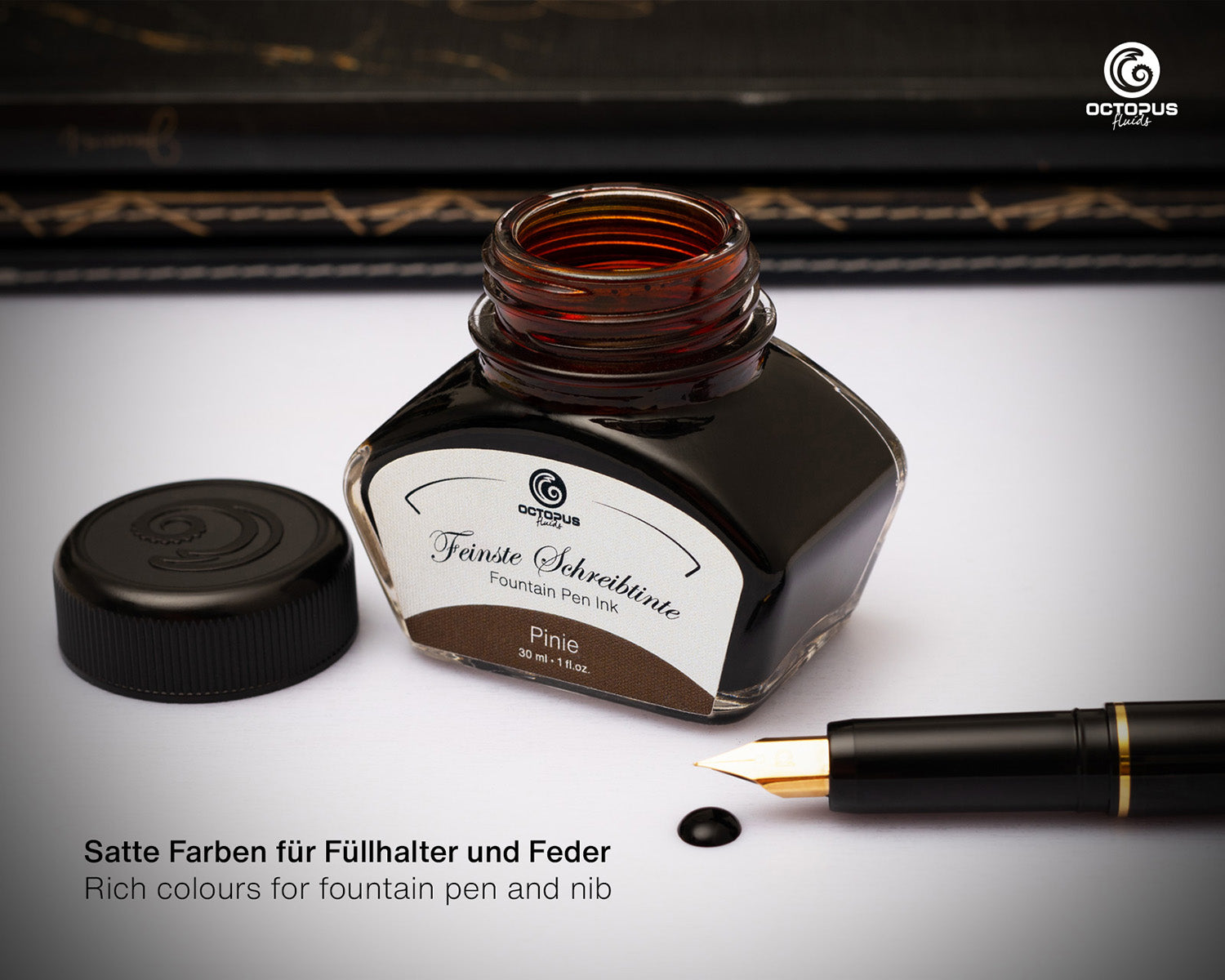 Octopus Fluids Fountain Pen Ink - 30 ml Bottle - Pinie Pine Brown - Made in Germany uncapped