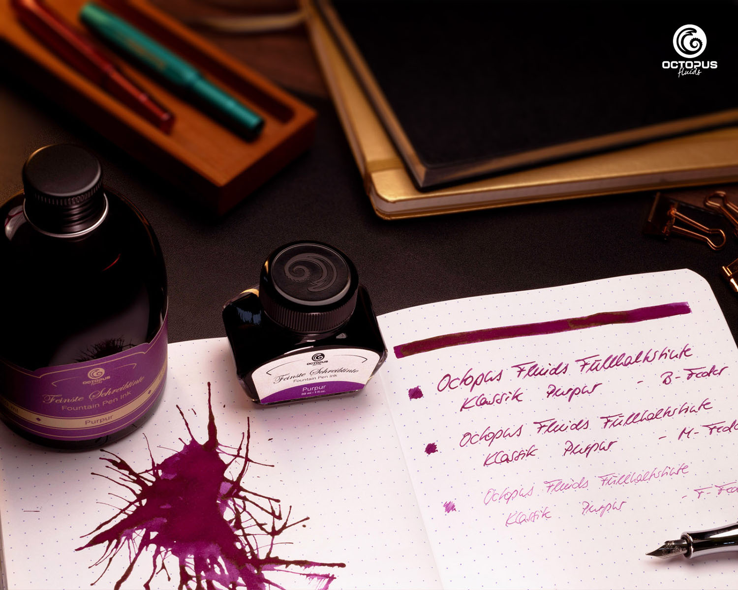 Octopus Fluids Fountain Pen Ink - 30 ml Bottle - Purpur Purple - Made in Germany swatch