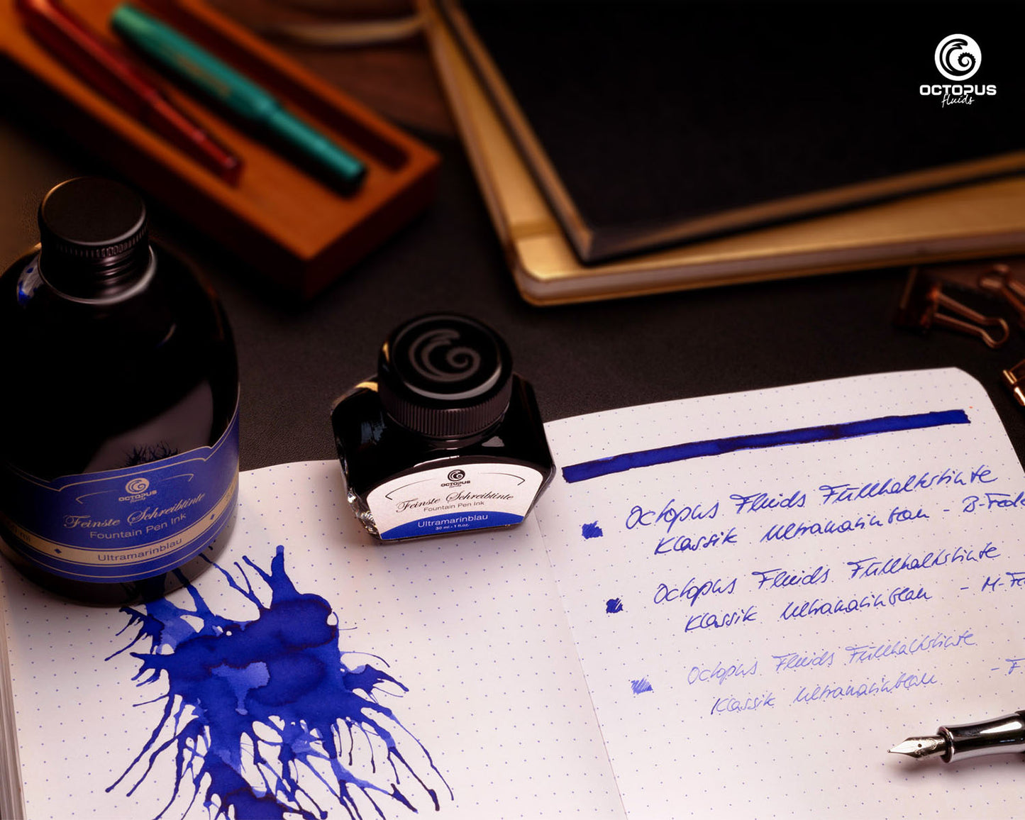 Octopus Fluids Fountain Pen Ink - 30 ml Bottle - Ultramarinblau Ultramarine Blue - Made in Germany swatch