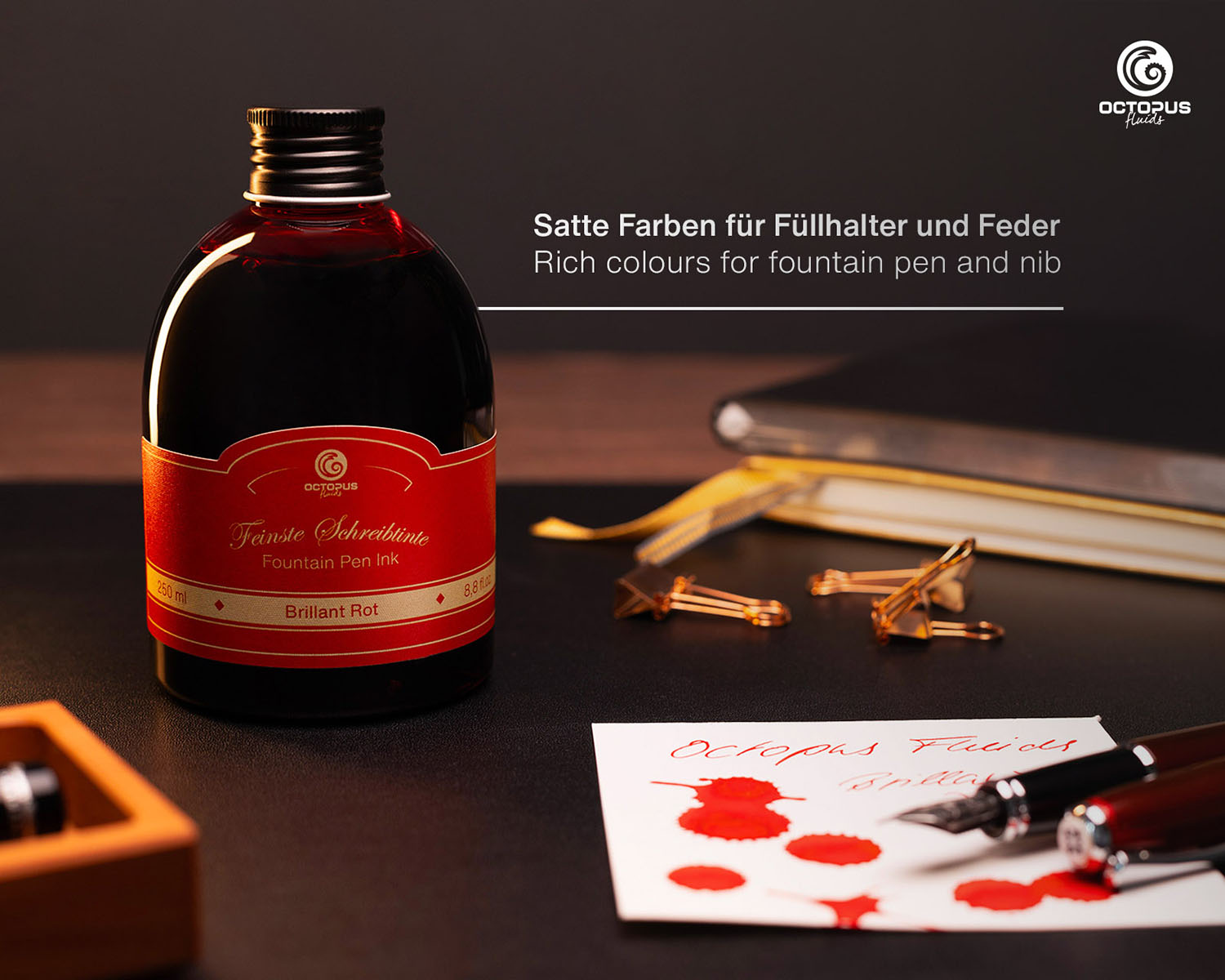 Octopus Fluids Fountain Pen Ink Brilliant Rot Red 30ml with pen